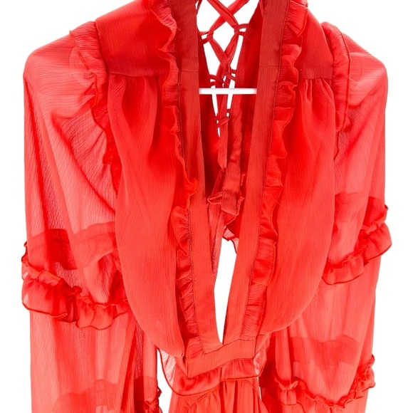 VICI X Fate | NWT XL Peach Cutout Dress Lace Back Ruffle - Picture 4 of 12